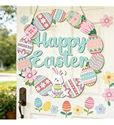RGIMF Wooden Easter Decoration Door Wreath for Front Door Sign Wall Signs Rabbit Spring Decoratio...
