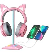New bee RGB Headphone Stand with 1 USB-C Charging Port and 1 USB Charging Port, Desk Gaming Heads...