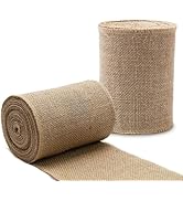 LaRibbons 2 Pcs 6 Inch Burlap Wide Fabric Craft Ribbon,10 Yard Per Roll, Natural Brown Ribbon for...