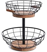 MILENTII 2 Tier Fruit Basket with Banana Hanger, Metal Fruit Bowl Stand with Wooden Base, Kitchen...