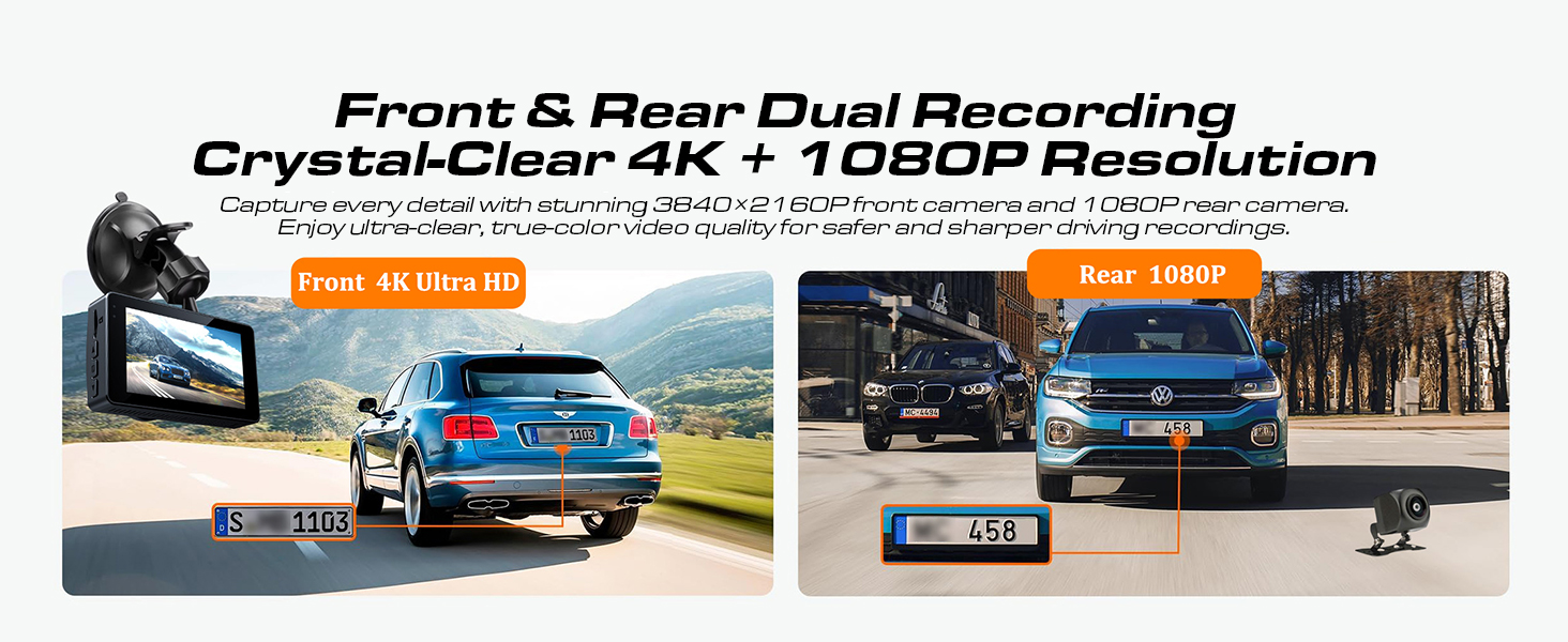 Dashcam X17 front&amp;amp;rear dual recording, 4K+1080P