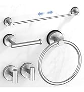 Brushed Nickel Suction Cup Bathroom Accessories Set,Towel Racks for Bathroom,5 Piece Bathroom Har...