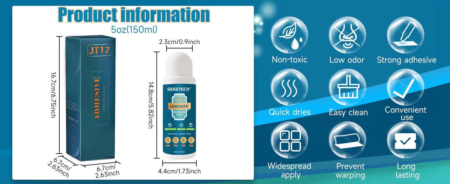 3D Printer Bed Adhesive Glue - Helps Prevent Warping, Strong Hold and Easy Release