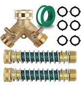 Triumpeek 3/4" Brass 2 Way Hose Splitter, Brass 2 Way Garden Hose Connector with 2 Pcs Garden Hos...