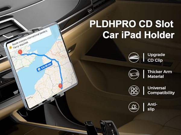 PLDHPRO iPad Holder for Car CD Slot, Adjustable Tablet Mount Air Vent Stand 