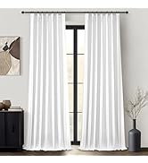 QJmydeco Solid White Linen Blackout Viral Curtains 96 Inches Long for Bedroom, Modern Pinch Pleat...