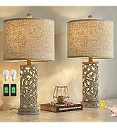 OYEARS 3-Way Dimmable 22'' Table Lamp Set of 2 for Living Room Bedroom Farmhouse Vintage Retro Be...