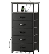 Huuger 5 Drawers Dresser with Charging Station, Dresser for Bedroom, Tall Night Stand, Chest of D...