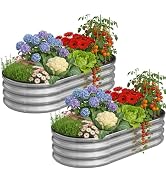 Anmiro Galvanized Raised Garden Bed Kit Outdoor,4x2x1ft-2P Oval Metal Galvanized Planter Garden B...