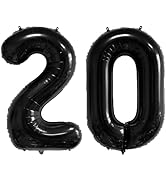 40 Inch Number Balloons 20 Black Big Giant Jumbo Number Foil Mylar Balloons for 20th Birthday Par...