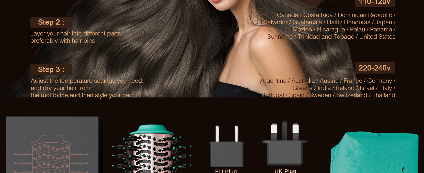 Dual Voltage Hair Dryer Brush 110-120V/220V-240V
