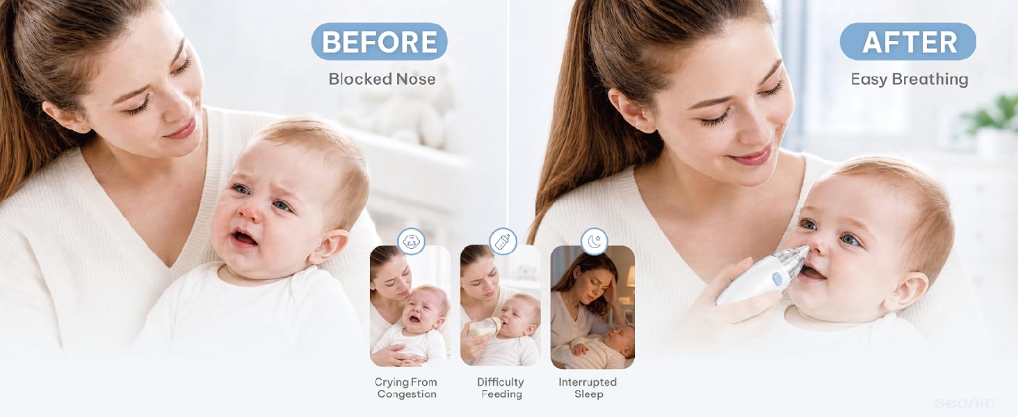 GEONIC electric nasal aspirator to clear a baby&amp;#39;s nose safely and comfortably.