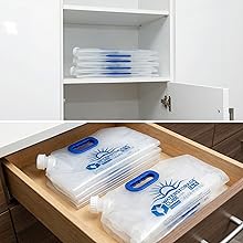 Folded Collapsible WaterStorageCub bags in cabinet and draw