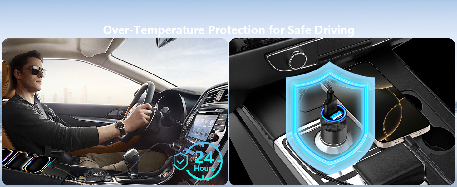 MFi Certified 4.8A USB Smart Power Cigarette Lighter USB Charger iPhone Car Charger Fast Charging