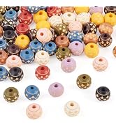 Sparkeads 60 Pcs Assorted Natural Wood Beads 10mm Mesh Pattern Round Beads Round Spacer Bead Rond...