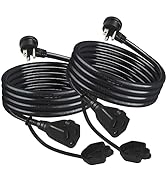 [2PACK] 3FT Black Indoor Outdoor Extension Cord Weatherproof - Garden Low Profile Flat Plug 3 Pro...