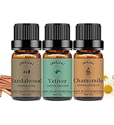 Yethious Chamomile Sandalwood Vetiver Essential Oil Set Organic 100% Pure Aromatherapy Oils for D...