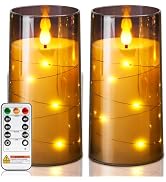 Homemory Flameless Candles with Embedded Star String Fairy Lights, Battery Operated Candles, LED ...
