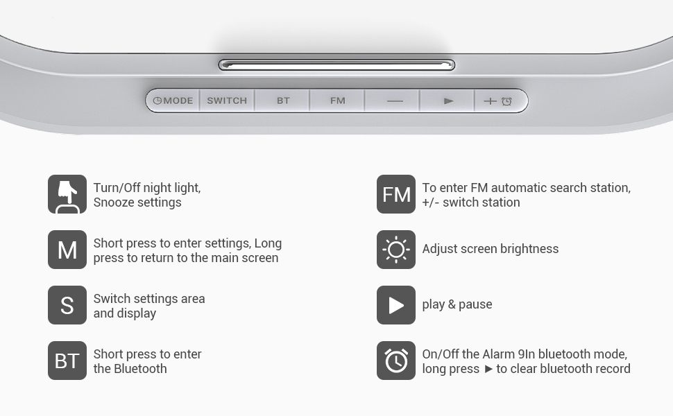 bluetooth Adjustable Night Light Wireless Speakers large Battery for BedroomHome Grey with Adaptor