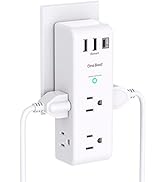 Surge Protector Outlet Extender - with Rotating Plug, 6 AC Multi Plug Outlet with 3 USB Ports (1 ...