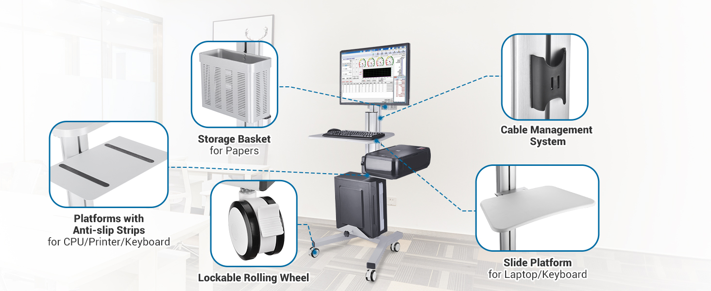 Yescom NexusX Core Mobile Computer Cart Rolling PC Stand Desk Workstation