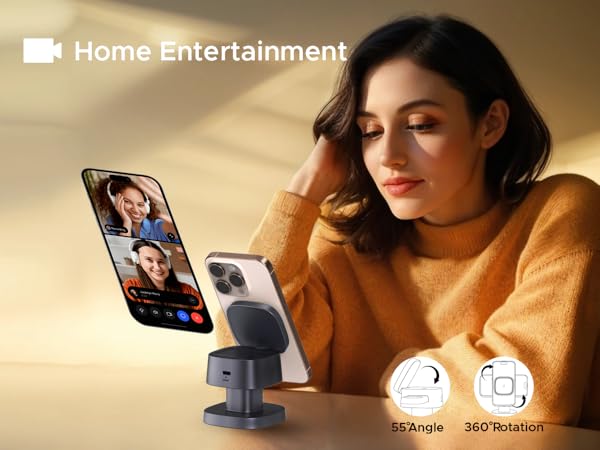 Charging station for apple devices for your home entertainment. 55°Angle adjustable viewing