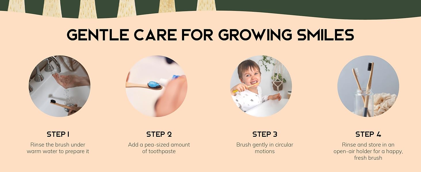 Greenzla Kids Bamboo Toothbrushes Organic Sustainable Dental Care Ergonomic Soft Charcoal Bristles