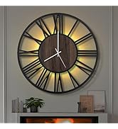 LEIKE Large LED Wall Clocks,Silent,Non Ticking,Battery Operated Rustic Round Modern Big Wood Wall...