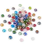 Craftdady 100Pcs Large Hole Faceted Glass European Spacer Beads 14x8mm Slide Charm Rondelle Beads...