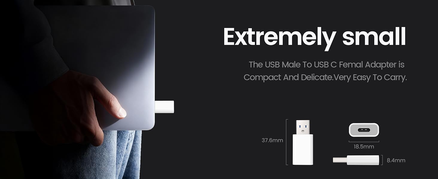 The USB male to USB C femal Adapter is compact and delicate,very easy to carry.