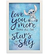 Open Road Brands Disney Lilo and Stitch Love You More Framed Wood Wall Decor - Adorable Stitch Wa...