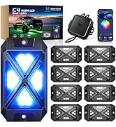 MICTUNING C4+ RGBW Rock Lights, 8 Pods 360° Ultra Bright Pure Color Underglow Neon Lights, Blueto...