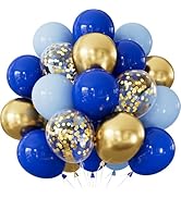 Royal Blue and Gold Balloons – 24PCS 12 Inch Royal, Light Blue, Metallic Gold Latex Balloons with...