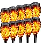 BONLION Solar Outdoor Lights, 10 Pack Solar Torch with Flickering Flame Waterproof, Solar Powered...