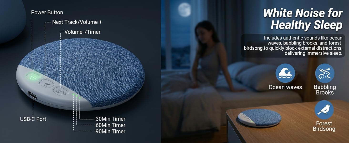 Ultra-Thin Bluetooth Pillow Speaker with White Noise Timer Wireless Sleep Aid