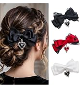 B.PHNE 3 PCS Gothic Lace Bow Hair Clips for Women, Heart Charm Barrettes