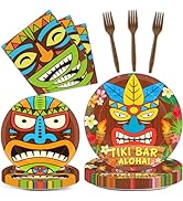 CHUNNIN 200 PCS Tiki Party Plates Napkins Hawaiian Aloha Tableware Set Tropical Luau Themed Party...