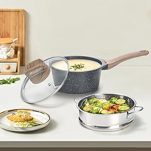 Saucepan with Glass Lid &amp; Steamer Basket