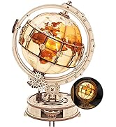 ROKR 3D Wooden Puzzles for Adults Illuminated Globe with Stand 180pcs 3D Puzzles Built-in LED Mod...