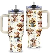 xiiai Highland Cow Gifts - Yak Tumbler 40oz with Handle and Straws, Leak-proof, Stainless Steel I...