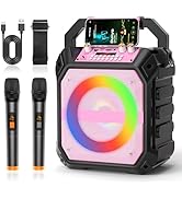 MANGOSTAN Karaoke Machine with 2 Wireless Microphones, Portable Bluetooth Speaker with RGB Strobe...