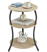 YEAKOO Round Side Table, 3-Tier Waist End Table with Storage Shelf, Side Tables Living Room,15.75...