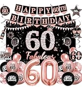60th Birthday Decorations for Women, Rose Gold Black Happy 60th Birthday Party Decorations, 60 &amp; ...