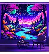 Simpkeely Blacklight Fantasy Galaxy River Tapestry – UV Reactive Glowing Cosmic Landscape Wall Ha...