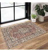 KUTA Vintage Entryway Rugs Indoor Terracotta Washable Rug 2x3 Non-Slip Soft Printed Floral Medall...