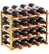 Nuovoware Bamboo Wine Rack, 4-Tier 16 Bottles Stackable Wine Rack with Wavy Groove, Sturdy Freest...
