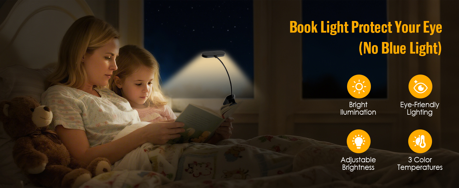 Book Light Protect Your Eye(No Blue Light),Bright llumination?Adjustable Brightness,3 color