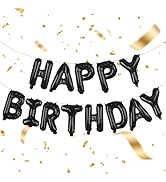Black Happy Birthday Balloons 16 Inch Mylar Foil Letters Birthday Sign Bunting Reusable for Girls...
