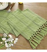 Niviy Sage Green Boho Table Runner for Home Decor 72 Inches Long with Tassels, Rustic Macrame Cot...