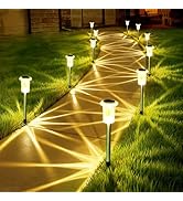 Gorrzai Solar Lights Outdoor 10 Pack Solar Pathway Lights Outdoor LED Waterproof Stainless Steel ...